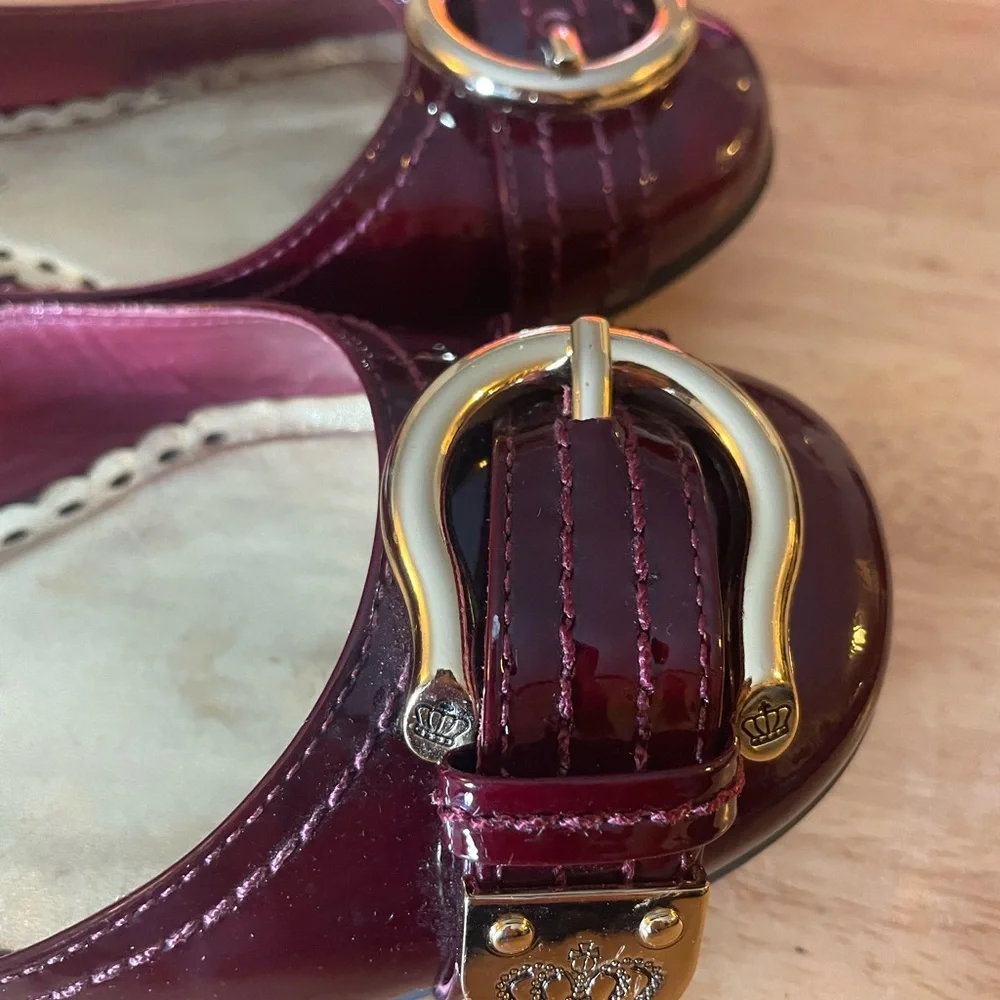 Juicy Couture Patent Leather Maroon Flats with Gold Accent - Picture 11 of 12